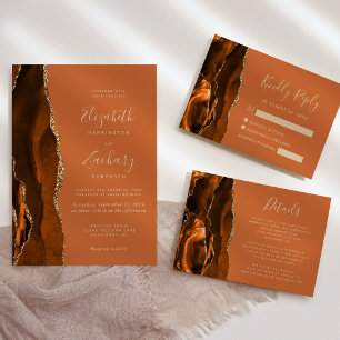 Tarjeta de respuesta de boda de ágata naranja quem