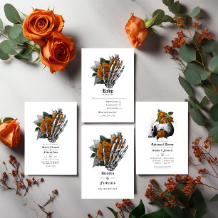 Invitación Cena de ensayo gótico floral naranja y negro