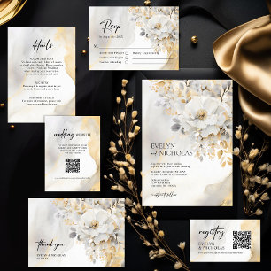 Invitación Boda de Flores de Oro Gris Gris de Mármol Stone