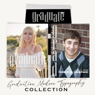 Tarjeta De Agradecimiento Graduado Minimalista moderno Dos fotos simple