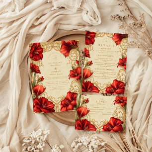 Tarjeta De Confirmación De Asistencia Boda de Art Nouveau Red Amaryllis