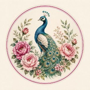 Servilleta De Papel Pavo Real Botánico de Boda   Patrón Floral Vintage