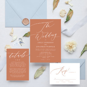 Tarjeta De Confirmación De Asistencia Terracotta Dusty Naranja Elegante Boho Boda Blanco