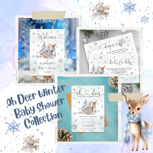 Invitación Blue Little Snowflake Winter Woodland Deer Baby