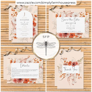 Tarjeta De Agradecimiento Naranja Quemado Boho Arco Floral Monograma Peach
