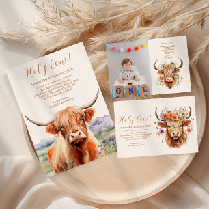 Tarjeta De Agradecimiento Foto Cute Highland Cow Primer cumpleaños