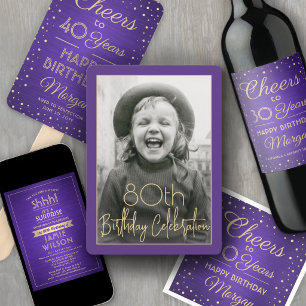 Invitación Sorpresa Fiesta de Cumpleaños Elegante Púrpura y D