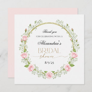 Tarjeta De Agradecimiento Gracias Rosas Rosadas y Aliento de Bebé