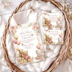 Tarjeta De Recepción Rubor Teddy Bear Diapper Raffle