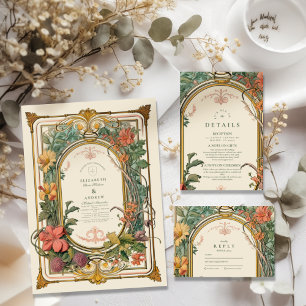 Tarjeta De Agradecimiento Boda de Art Nouveau floral vintage