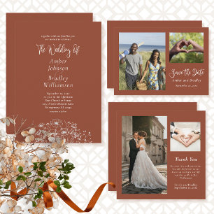 Invitación Terracotta Minimalista Boho QR Code Boda de fotogr