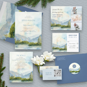 Invitación Boda de árbol de pino acuático de Mountain Lake