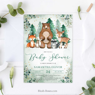 Invitación Bosques de animales de bosque de vegetación Baby S