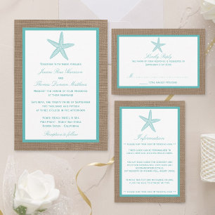 Invitación Colección Turquoise Starfish Burlap Beach Wedding