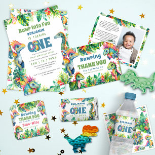 Tarjeta De Agradecimiento Dinosaurio Fiesta de primer cumpleaños Personaliza