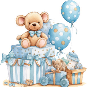 Tarjeta De Agradecimiento Oso de peluche azul estrellas niño baby shower gra