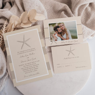 Tarjeta De Agradecimiento Foto de casamiento Neutral Starfish Beach