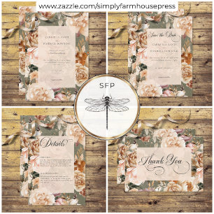 Invitación Vintage Romántico Champagne Beige & Sage Floral