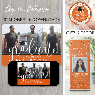 Anuncio Naranja moderno, negro y blanco 4 Graduación de fo