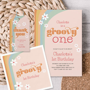 Servilleta De Papel Groovy White Daisies Chica primer Fiesta de cumple