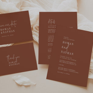 Invitación Terracota De Moda Moderna Rust Todo En Un Boda
