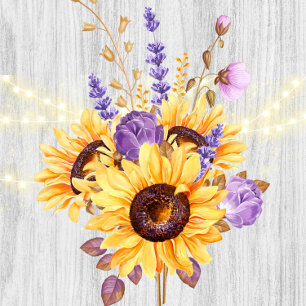 Invitación Púrpura Rustic Peony Sunflowers Boda