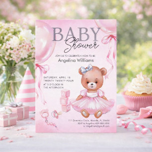 Invitación de Baby Shower con oso de peluche.