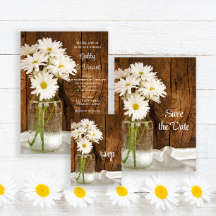 Tarjeta RSVP de boda rural Mason Jar y Daisies