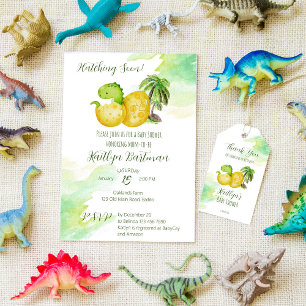 Invitación Hatear pronto acuarela verde bebé dinosaurio