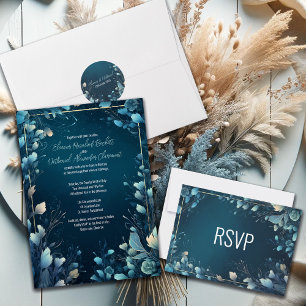 Servilleta De Papel Acuamarina oscura y Boda floral azul Verde azulado