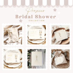 Pegatina Redonda Bow Pearls Y Prosecco Bridal Shower