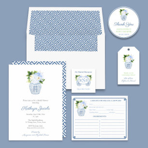 Invitación Ducha De Novias De Jar De Ginger Blanco Y Azul Sin
