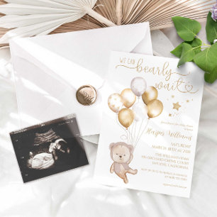 Invitación ¿Qué hay en tu juego de Baby Shower con globo Bear