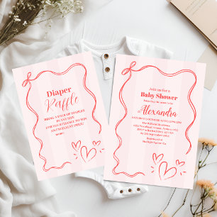 Tarjeta De Recepción Coquette de rayas rosadas dobla libros para bebé