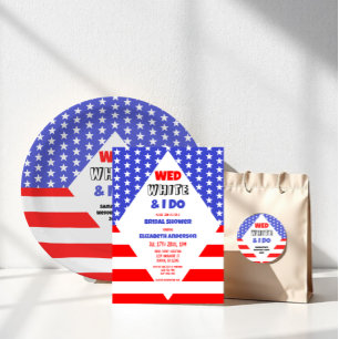 Pegatina Redonda Wed, White & I Do Patriotic Boda Event