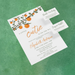 Invitación Baby Shower neutral de género de Naranja cutáneo p