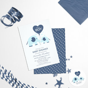 Invitación Es un Baby Shower de niño simple y lindo elefante 