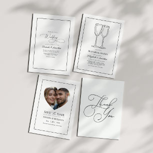 Invitación Cena de ensayo de boda minimalista en blanco y neg