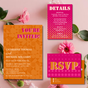 Tarjeta De Confirmación De Asistencia Boda geométrico moderno color rosa y Naranja