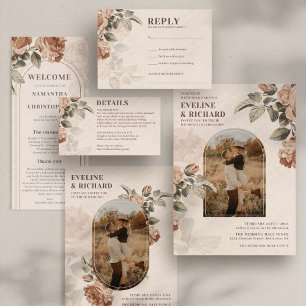 Invitación Acuarela vintage rosa de terracota verde