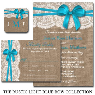 Invitación La colección de Bodas Rustic Blue Bow
