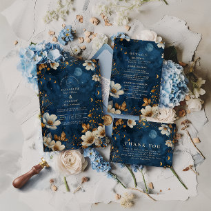 Tarjeta De Confirmación De Asistencia Boda Floral Celestial de Medianoche