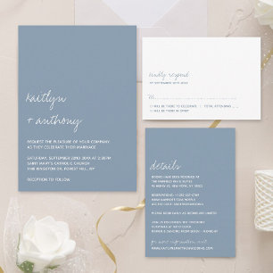Invitación Boda minimalista azul turbulento en escritura mode