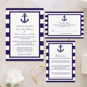 Invitación Colección de Bodas de franjas de la marina de infl