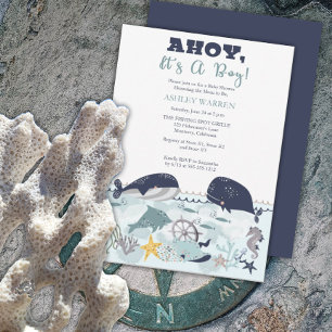 Invitación Ahoy es un niño bajo el mar, ducha de rociadores
