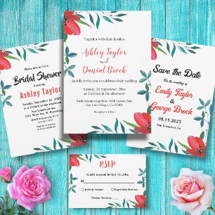 Invitación Boda floral romántico de rosa roja