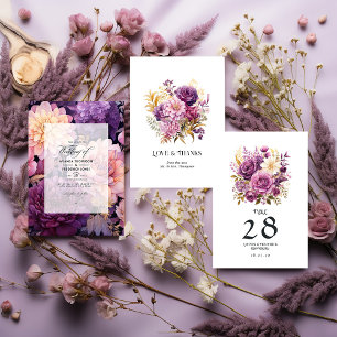 Tarjeta De Agradecimiento Boda Floral de Mauve y Oro