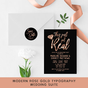Invitación Moda Rosa Oro Típografía moderna Recepción de boda
