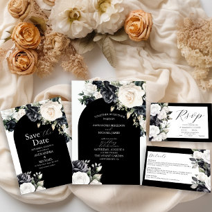 Invitación Elegante Boda floral blanco y negro