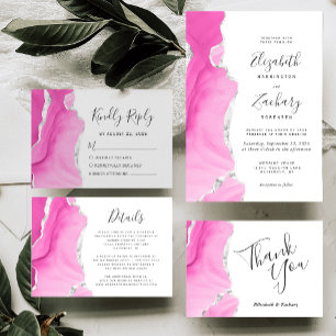 Tarjeta Agradecimiento de boda de Agata Rosa Plateada Acua